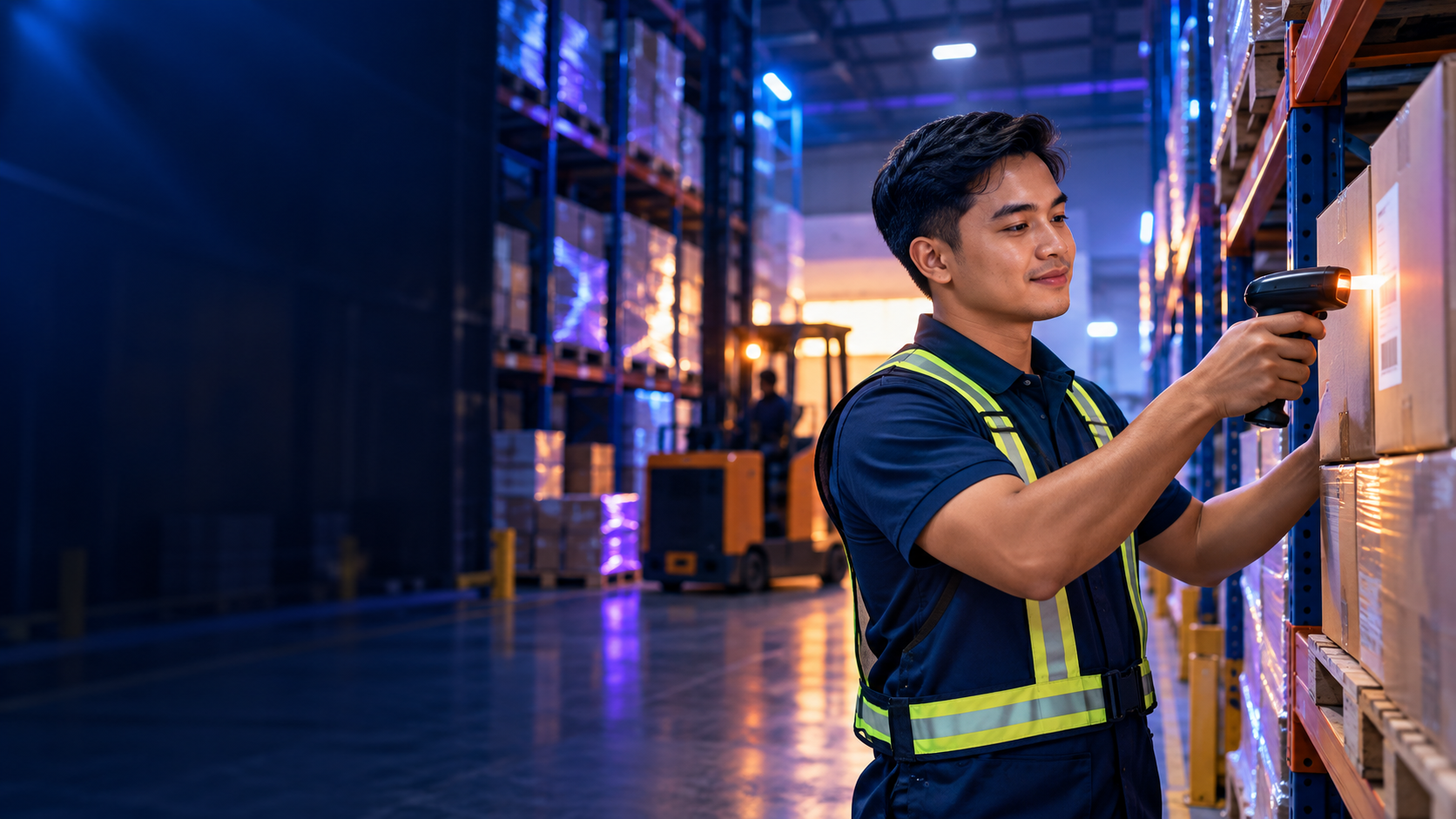Warehouse worker scanning a package barcode